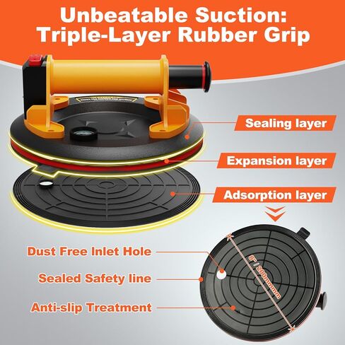 أكواب شفط للزجاج والبلاط، كوب شفط عالي التحمل مقاس 8 بوصات مع مضخة/مقياس، تصميم من 3 طبقات يحمل رافعًا للفراغ بوزن 880 رطلًا للجرانيت الكبير والمعادن والنوافذ وتركيب سطح الطاولة in Kuwait