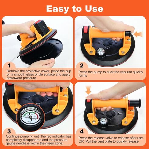 أكواب شفط للزجاج والبلاط، كوب شفط عالي التحمل مقاس 8 بوصات مع مضخة/مقياس، تصميم من 3 طبقات يحمل رافعًا للفراغ بوزن 880 رطلًا للجرانيت الكبير والمعادن والنوافذ وتركيب سطح الطاولة in Kuwait