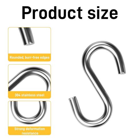 3.2 Inch Heavy Duty S Hooks (2-Pack), 550LB Capacity 304 Stainless Steel Hanging Hooks, Utility S-Hook for Hammock, Swing, Garage Storage, Outdoor Use in Saudi Arabia