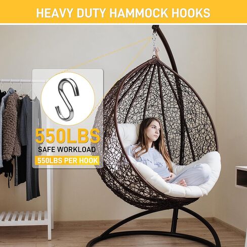 3.2 Inch Heavy Duty S Hooks (2-Pack), 550LB Capacity 304 Stainless Steel Hanging Hooks, Utility S-Hook for Hammock, Swing, Garage Storage, Outdoor Use in Saudi Arabia