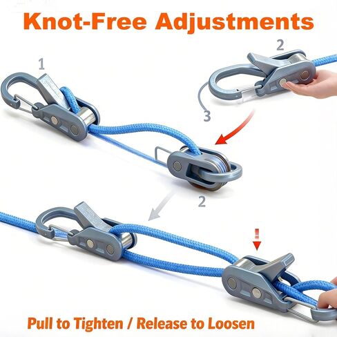 Rope Adjuster, 6-Pack Paracord Adjustment Cord Tensioner with Brass Roller & Locking Buckle for Camping, Boating, Outdoor Tie-Downs in Kuwait