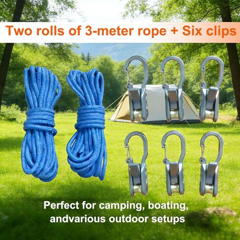 Rope Adjuster, 6-Pack Paracord Adjustment Cord Tensioner with Brass Roller & Locking Buckle for Camping, Boating, Outdoor Tie-Downs in Kuwait
