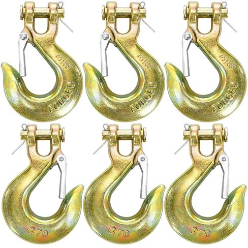 Lawei 6 عبوات 3/8 بوصة Clevis خطاف منزلق مع مزلاج أمان، G70 خطافات سلسلة فولاذية مزورة، خطاف سحب صلب شديد التحمل لنقل ونش مقطورة الشاحنة، سعة 18000 رطل، خطافات مطلية بالزنك الأصفر in Saudi Arabia