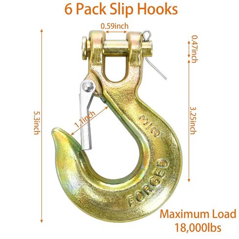 Lawei 6 عبوات 3/8 بوصة Clevis خطاف منزلق مع مزلاج أمان، G70 خطافات سلسلة فولاذية مزورة، خطاف سحب صلب شديد التحمل لنقل ونش مقطورة الشاحنة، سعة 18000 رطل، خطافات مطلية بالزنك الأصفر in Saudi Arabia