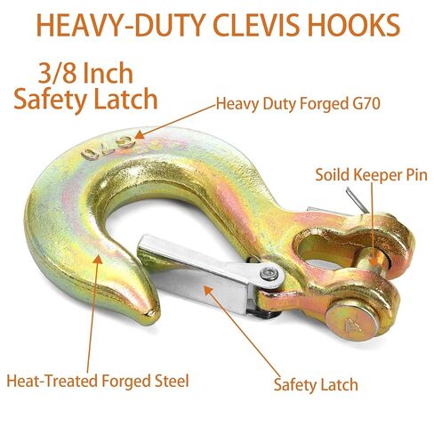 Lawei 6 عبوات 3/8 بوصة Clevis خطاف منزلق مع مزلاج أمان، G70 خطافات سلسلة فولاذية مزورة، خطاف سحب صلب شديد التحمل لنقل ونش مقطورة الشاحنة، سعة 18000 رطل، خطافات مطلية بالزنك الأصفر in Saudi Arabia