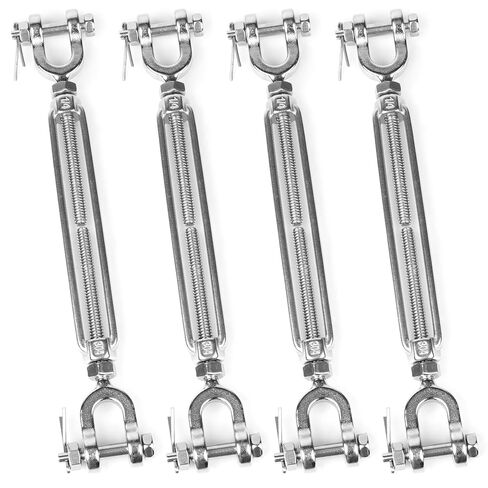 4 PCS M6 Turnbuckle 1/4" 304 Stainless Steel Jaw and Jaw Turnbuckle Tensioner, Heavy Duty Cable Tensioner, 1140 LBS Working Load Limit, Adjustable Turnbuckles for Cables Wire, Clotheslines, Shade Sail in Kuwait