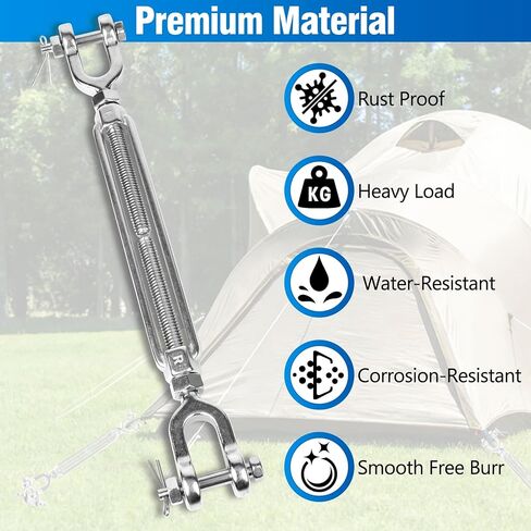 4 PCS M6 Turnbuckle 1/4" 304 Stainless Steel Jaw and Jaw Turnbuckle Tensioner, Heavy Duty Cable Tensioner, 1140 LBS Working Load Limit, Adjustable Turnbuckles for Cables Wire, Clotheslines, Shade Sail in Kuwait