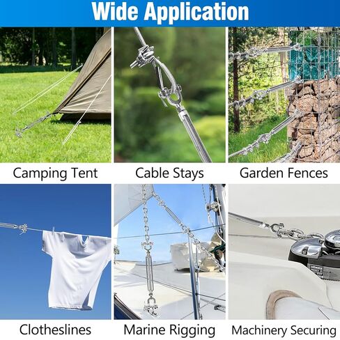 4 PCS M6 Turnbuckle 1/4" 304 Stainless Steel Jaw and Jaw Turnbuckle Tensioner, Heavy Duty Cable Tensioner, 1140 LBS Working Load Limit, Adjustable Turnbuckles for Cables Wire, Clotheslines, Shade Sail in Kuwait