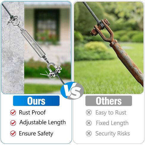 4 PCS M6 Turnbuckle 1/4" 304 Stainless Steel Jaw and Jaw Turnbuckle Tensioner, Heavy Duty Cable Tensioner, 1140 LBS Working Load Limit, Adjustable Turnbuckles for Cables Wire, Clotheslines, Shade Sail in Kuwait