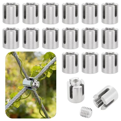 25pcs 1/8" Cable Cross Clamps Fitted with 5mm Hex Socket Grub Screws, T316 Stainless Steel Cross Cable Clamps for 3mm Wire Rope or Rod Fittings, No Drilling Clips for Wire Trellis Kits in Saudi Arabia