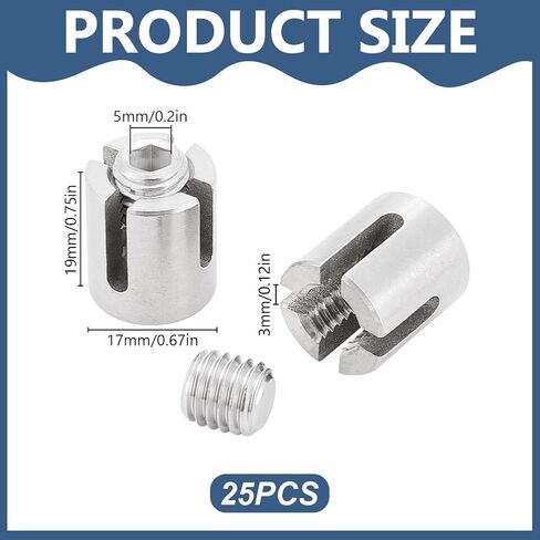 25pcs 1/8" Cable Cross Clamps Fitted with 5mm Hex Socket Grub Screws, T316 Stainless Steel Cross Cable Clamps for 3mm Wire Rope or Rod Fittings, No Drilling Clips for Wire Trellis Kits in Saudi Arabia