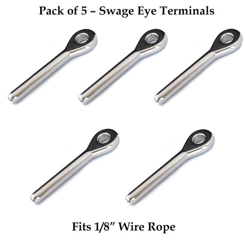 5 Pack 316 Stainless Steel Swage Eye Terminals for 1/8" Wire Rope – Corrosion Resistant Cable End Fittings for Boat Rigging, Deck Railing, Industrial & Automotive Projects in Saudi Arabia