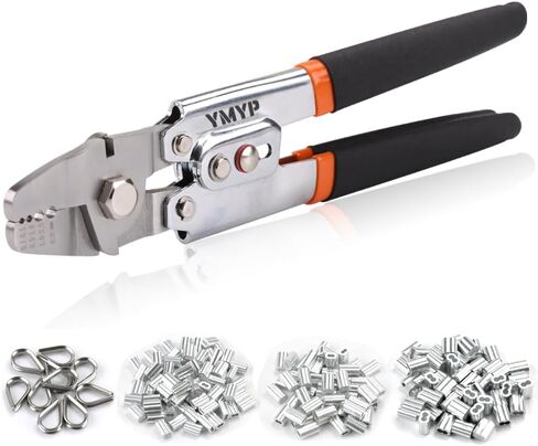 Wire Rope Crimping Tool, Ferrule Swaging Tool for Aluminum Sleeves, Loop Sleeves, Wire Rope Crimper for 1/16"-3/16"(1.58mm-5.0mm) Cables, Heavy-Duty Swaging Tool for Railing, Fishing in Kuwait
