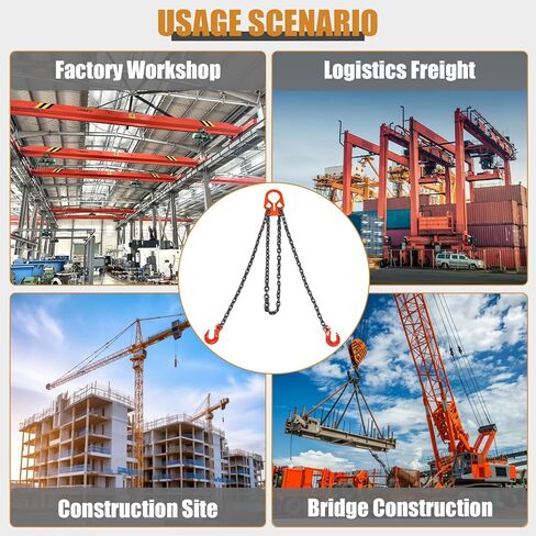 Heavy Duty Lifting Chains with Adjustable Hooks, 5/16 Inch x 10 Ft, Maximum Load 7000lbs, G80 Industrial Dual Leg Chain Slings for Engine Hoist, Lift Heavy Objects in Kuwait