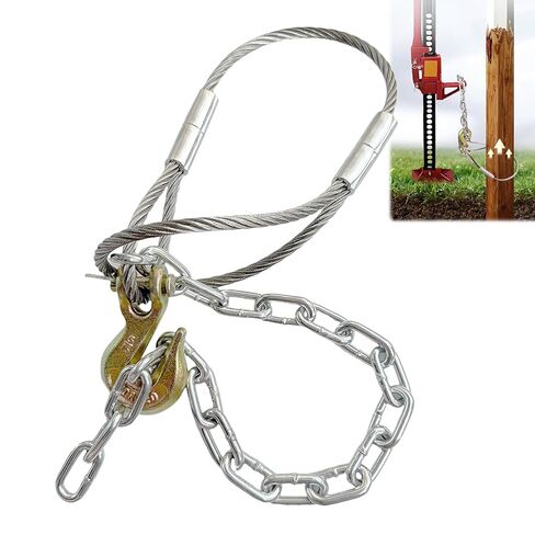 أداة إزالة عمود السياج شديدة التحمل مع كابل وسلسلة مجلفنة مقاس 8 مم (5/16 بوصة) - تعمل مع جاك/رافعة لاستخراج أعمدة خشبية/معدنية 4x4 للإصلاح السكني والزراعي in Kuwait