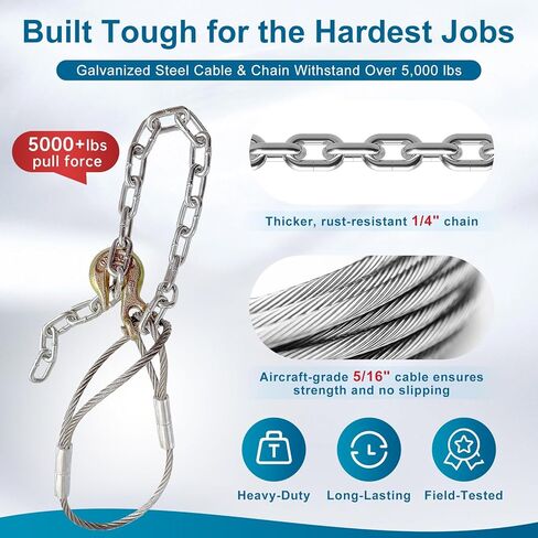 أداة إزالة عمود السياج شديدة التحمل مع كابل وسلسلة مجلفنة مقاس 8 مم (5/16 بوصة) - تعمل مع جاك/رافعة لاستخراج أعمدة خشبية/معدنية 4x4 للإصلاح السكني والزراعي in Kuwait