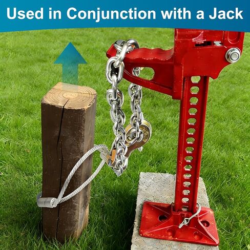 أداة إزالة عمود السياج شديدة التحمل مع كابل وسلسلة مجلفنة مقاس 8 مم (5/16 بوصة) - تعمل مع جاك/رافعة لاستخراج أعمدة خشبية/معدنية 4x4 للإصلاح السكني والزراعي in Kuwait
