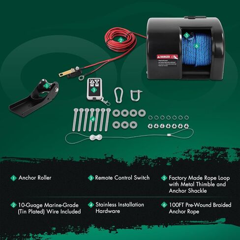 SCITOO 25 LBS قارب المياه المالحة ونش كهربائي مع جهاز تحكم عن بعد لاسلكي، أسود بحري يتميز بكفاءة عالية 12 فولت تيار مستمر، محرك تروس فولاذي بالكامل in Kuwait