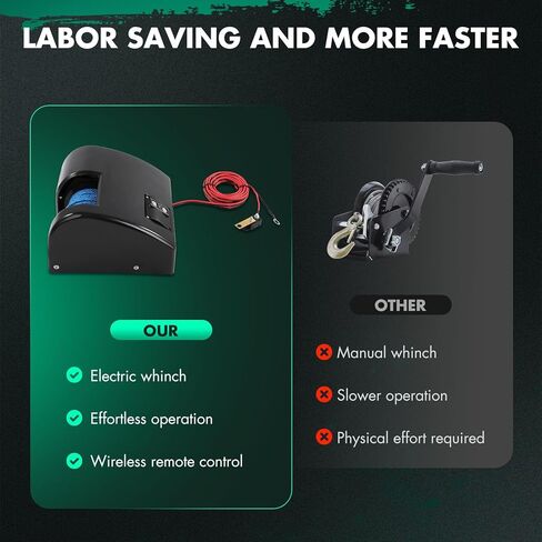 SCITOO 25 LBS قارب المياه المالحة ونش كهربائي مع جهاز تحكم عن بعد لاسلكي، أسود بحري يتميز بكفاءة عالية 12 فولت تيار مستمر، محرك تروس فولاذي بالكامل in Kuwait