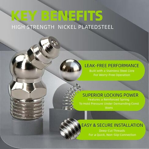 20 PCS SAE & Metric Grease Fittings Assortment, Hydraulic Grease Gun Fittings with 1/4'' 1/8'' M6 M8 M10 Straight, 45 Degree Zerks Kit for Automotive Industrial Machinery Lubrication in Kuwait