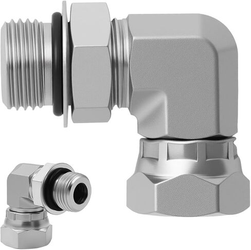 3/8 بوصة أنثى NPSM دوارة إلى 3/8 بوصة ذكر SAE ORB 90° محول الكوع، 6901-06-06 تركيب خرطوم هيدروليكي، معايير SAE J512 وJ1926، موصل وصلات أنابيب الصلب الكربوني للأنظمة الهيدروليكية (عبوتان) in Kuwait