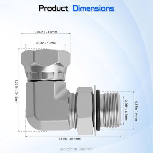 3/8 بوصة أنثى NPSM دوارة إلى 3/8 بوصة ذكر SAE ORB 90° محول الكوع، 6901-06-06 تركيب خرطوم هيدروليكي، معايير SAE J512 وJ1926، موصل وصلات أنابيب الصلب الكربوني للأنظمة الهيدروليكية (عبوتان) in Kuwait