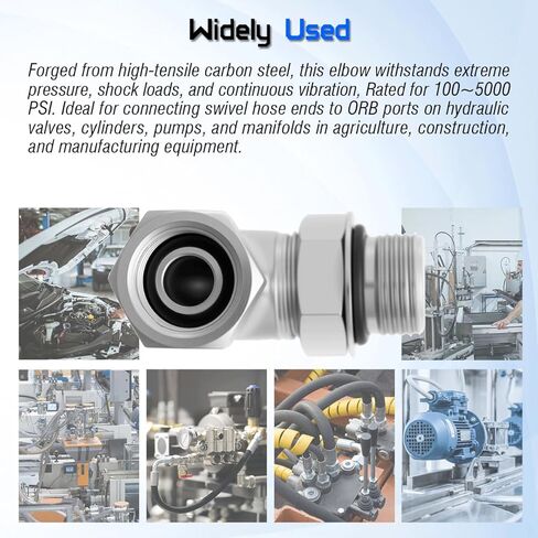 3/8 بوصة أنثى NPSM دوارة إلى 3/8 بوصة ذكر SAE ORB 90° محول الكوع، 6901-06-06 تركيب خرطوم هيدروليكي، معايير SAE J512 وJ1926، موصل وصلات أنابيب الصلب الكربوني للأنظمة الهيدروليكية (عبوتان) in Kuwait