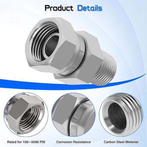 محول دوار هيدروليكي، 3/8 بوصة NPTF ذكر إلى 1/4 بوصة NPSM أنثى، 1404-06-04 مفاصل أنابيب فولاذية كربونية مستقيمة، لتركيب خرطوم هيدروليكي (عبوتان) in Kuwait