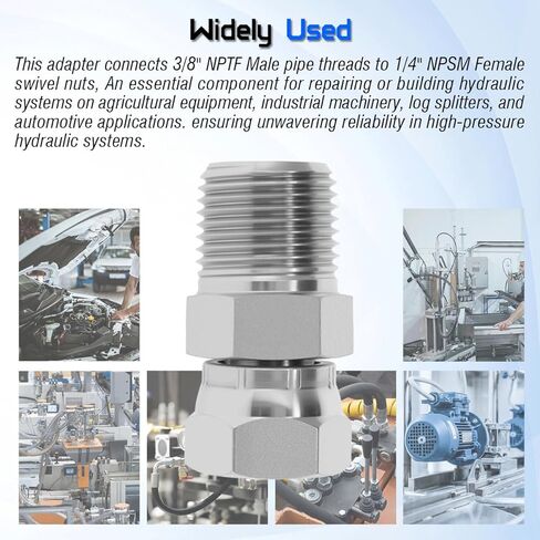 محول دوار هيدروليكي، 3/8 بوصة NPTF ذكر إلى 1/4 بوصة NPSM أنثى، 1404-06-04 مفاصل أنابيب فولاذية كربونية مستقيمة، لتركيب خرطوم هيدروليكي (عبوتان) in Kuwait