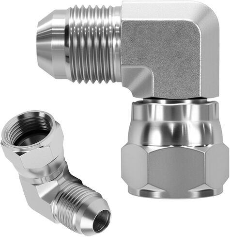 6500-04-06 تركيب هيدروليكي 1/4 بوصة JIC 37 درجة ذكر X 3/8 بوصة أنثى JIC 90 درجة محول الكوع، معايير SAE J514 موصل وصلات أنابيب الصلب الكربوني للأنظمة الهيدروليكية (عبوتان) in Kuwait