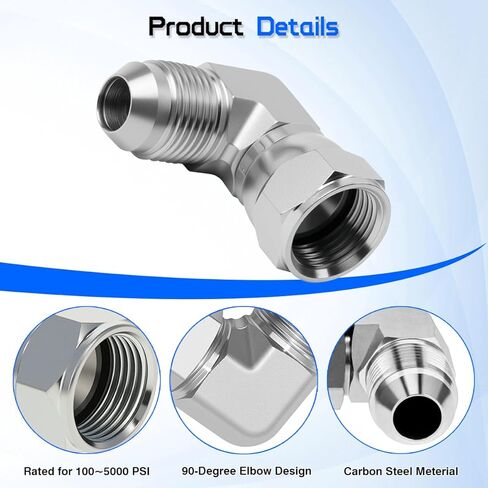 6500-04-06 تركيب هيدروليكي 1/4 بوصة JIC 37 درجة ذكر X 3/8 بوصة أنثى JIC 90 درجة محول الكوع، معايير SAE J514 موصل وصلات أنابيب الصلب الكربوني للأنظمة الهيدروليكية (عبوتان) in Kuwait