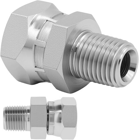 محول دوار هيدروليكي، 1/4 بوصة NPTF ذكر × 1/4 بوصة NPSM أنثى، 1404-04-04 وصلات أنابيب مستقيمة من الفولاذ الكربوني، لتركيب خرطوم هيدروليكي (عبوتان) in Kuwait