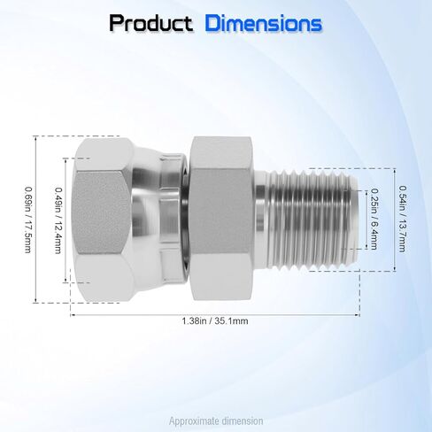 محول دوار هيدروليكي، 1/4 بوصة NPTF ذكر × 1/4 بوصة NPSM أنثى، 1404-04-04 وصلات أنابيب مستقيمة من الفولاذ الكربوني، لتركيب خرطوم هيدروليكي (عبوتان) in Kuwait