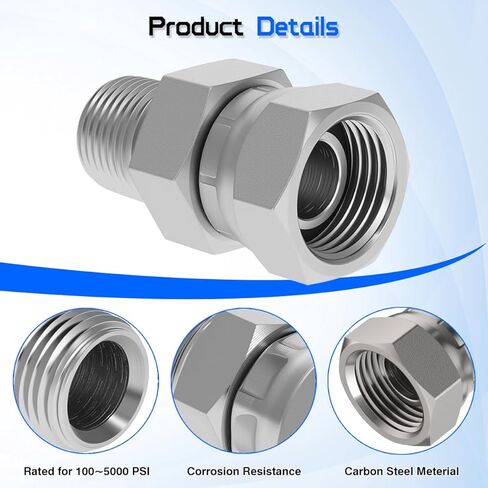 محول دوار هيدروليكي، 1/4 بوصة NPTF ذكر × 1/4 بوصة NPSM أنثى، 1404-04-04 وصلات أنابيب مستقيمة من الفولاذ الكربوني، لتركيب خرطوم هيدروليكي (عبوتان) in Kuwait