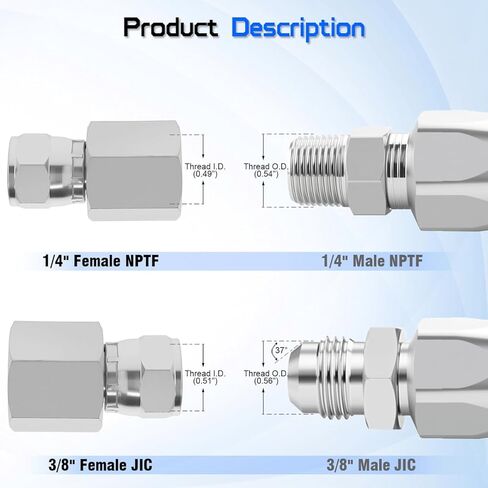 محول دوار هيدروليكي 1/4 بوصة NPTF أنثى × 3/8 بوصة JIC 37°، 6506-04-06 محول أنبوب دوار من الفولاذ الكربوني مناسب لبناء الأنظمة الهيدروليكية والمعدات الزراعية (قطعتان) in Kuwait