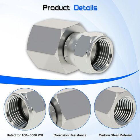 محول دوار هيدروليكي 1/4 بوصة NPTF أنثى × 3/8 بوصة JIC 37°، 6506-04-06 محول أنبوب دوار من الفولاذ الكربوني مناسب لبناء الأنظمة الهيدروليكية والمعدات الزراعية (قطعتان) in Kuwait