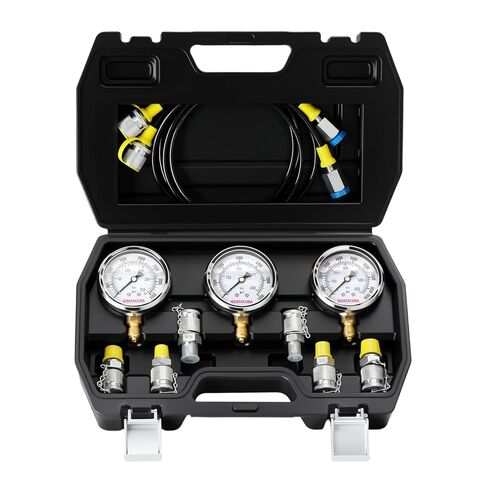 Economical Hydraulic Pressure Test Kit with3 Gauges (250/400/600 Bar), 6 Test Couplings & 2 Hoses, for Excavator, Construction Machinery, Hydraulic Systems in Kuwait
