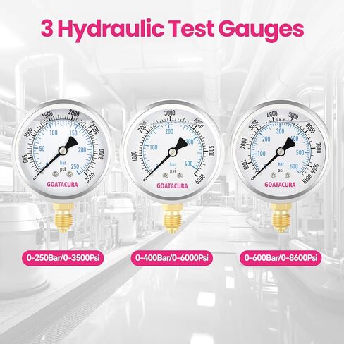 Economical Hydraulic Pressure Test Kit with3 Gauges (250/400/600 Bar), 6 Test Couplings & 2 Hoses, for Excavator, Construction Machinery, Hydraulic Systems in Kuwait