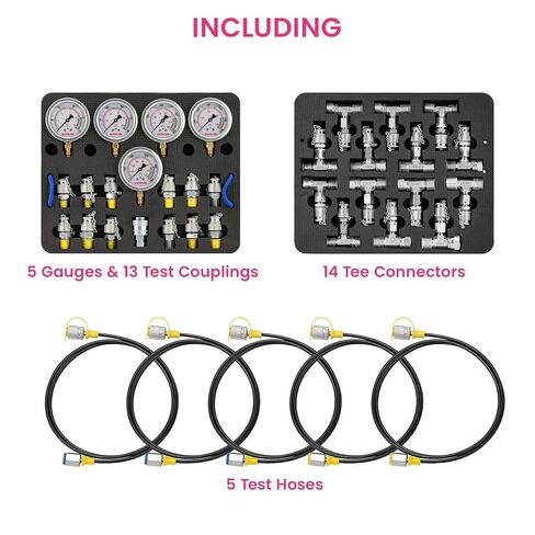 Hydraulic Pressure Test Kit, 5 Gauges(10/100/280/400/700bar, Max 10000psi/60Mpa),13 Test Couplings, 14 Tee Connectors, 5 Test Hoses, for Excavator Construction Machinery in Saudi Arabia