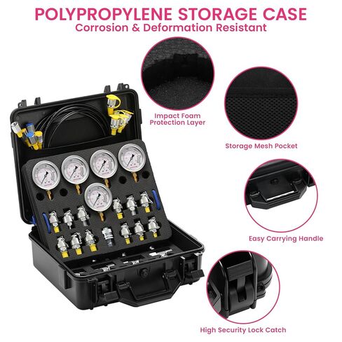 Hydraulic Pressure Test Kit, 5 Gauges(10/100/280/400/700bar, Max 10000psi/60Mpa),13 Test Couplings, 14 Tee Connectors, 5 Test Hoses, for Excavator Construction Machinery in Saudi Arabia