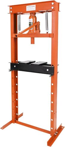 12 T Hydraulic Shop Press, H-Frame, 8-Hold Adjustable Height, with Movable Plates and Dust Cover, for Garage or Professional Users, Orange in Kuwait