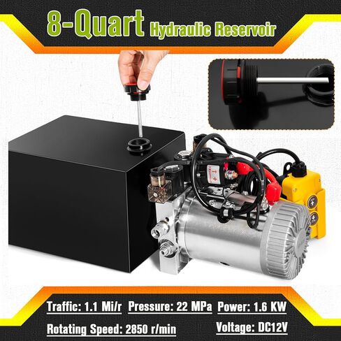 TOPEMAI Hydraulic Pump 12V Dump Trailer Pump - Double Acting, 8-Quart Electric Power Unit for Dump Trailers and Car Lifting (8 Quart) in Kuwait
