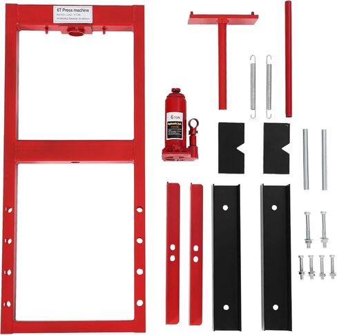 6 Ton Hydraulic Shop Press, H-Frame, 4-Hold Adjustable Height, with Movable Plates and Dust Cover, for Garage or Professional Users, Red in Kuwait