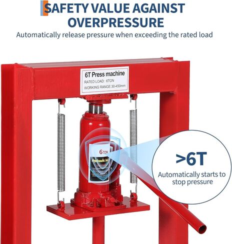 6 Ton Hydraulic Shop Press, H-Frame, 4-Hold Adjustable Height, with Movable Plates and Dust Cover, for Garage or Professional Users, Red in Kuwait