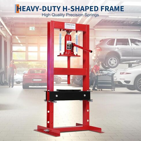 6 Ton Hydraulic Shop Press, H-Frame, 4-Hold Adjustable Height, with Movable Plates and Dust Cover, for Garage or Professional Users, Red in Kuwait