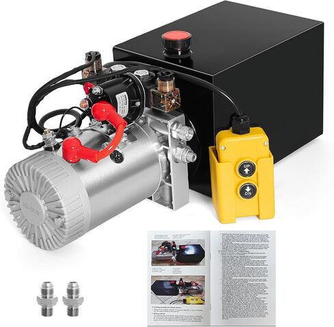 Hydraulic Pump 12V Dump Trailer Pump - Hydraulic Power Unit 8 Quart Double Acting Electric Hydraulic Pump for Dump Trailer Car Lifting (with 2pcs Extra SAE #6 Connectors) in Kuwait