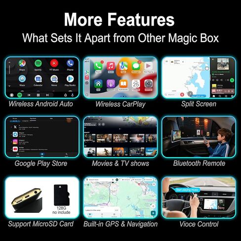 Magic Box 3.0 Pro-Snapdragon 6125 Octa-Core ، HDMI & Dual Display | يدعم بطاقة SIM 4G | دفق Netflix ، Disney+، YouTube ، Prime Video | Wireless Carplay & Android Auto | لسيارات carplay السلكية in Kuwait