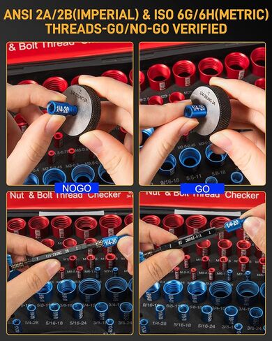طقم فحص خيط الصواميل والمسمار مكون من 66 قطعة | 34 مقياس SAE (أزرق) + 32 متريًا (أحمر) - مكتشف دقيق لحجم المسمار للمساحات الضيقة، والإصلاحات اليدوية والاحترافية in Kuwait