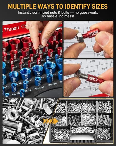 طقم فحص خيط الصواميل والمسمار مكون من 66 قطعة | 34 مقياس SAE (أزرق) + 32 متريًا (أحمر) - مكتشف دقيق لحجم المسمار للمساحات الضيقة، والإصلاحات اليدوية والاحترافية in Kuwait