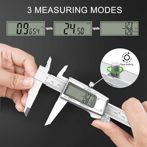 فرجار رقمي، أداة قياس فرجار مع شاشة LCD كبيرة، فرجار ميكرومتر رقمي من الفولاذ المقاوم للصدأ، ميزة الإيقاف التلقائي، مقاومة لرذاذ الشاشة، التبديل من جزء متري بوصة (10 بوصة/250 مم) in Kuwait